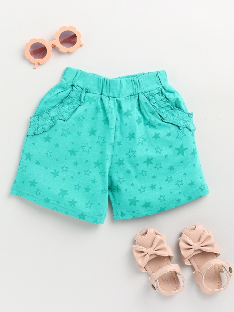 

Dear to Dad Girls Green Floral Printed Low-Rise Cotton Shorts