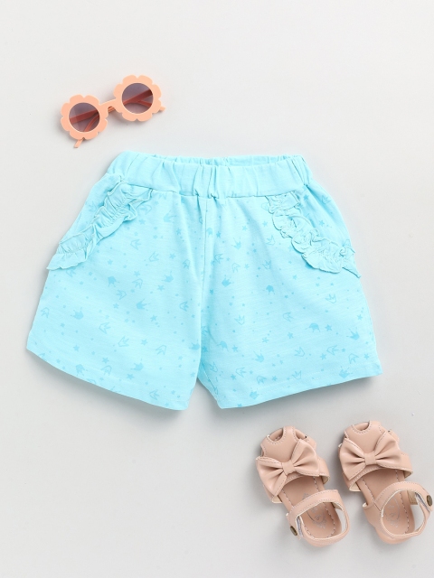

Dear to Dad Girls Blue Conversational Printed Low-Rise Cotton Shorts