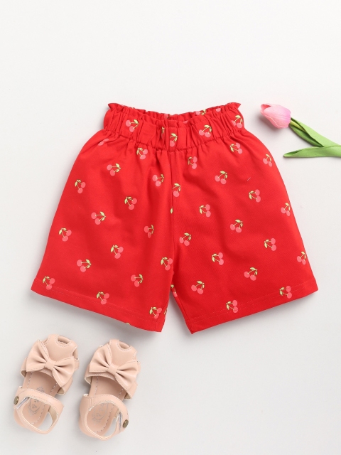 

Dear to Dad Girls Red Conversational Printed Low-Rise Cotton Shorts