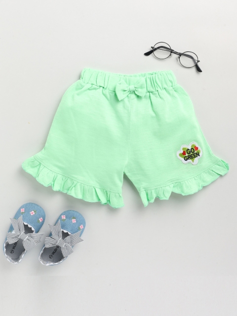 

Dear to Dad Girls Green Printed Low-Rise Cotton Shorts