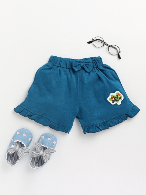 

Dear to Dad Girls Teal Printed Low-Rise Cotton Shorts