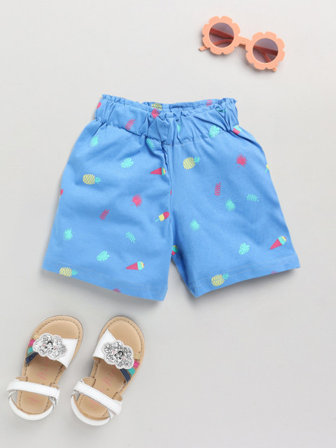 

Dear to Dad Girls Blue Printed Low-Rise Cotton Shorts