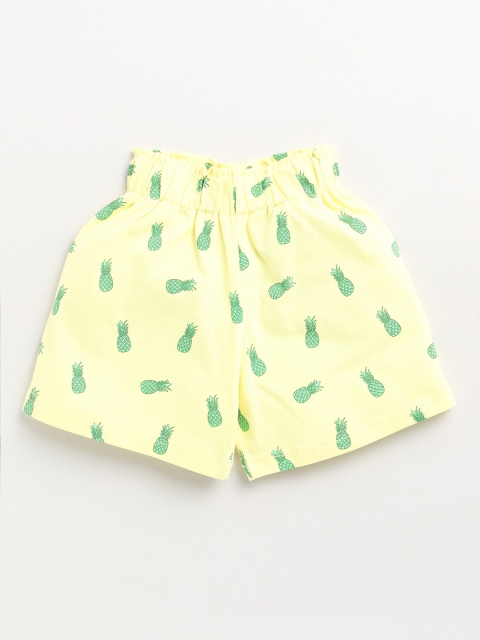 

Dear to Dad Girls Yellow Printed Low-Rise Cotton Shorts