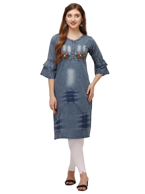 

PARIKA CREATION Blue Embroidered Denim Kurti