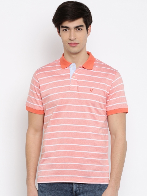 

Allen Solly Men Coral Orange & White Striped Polo Collar T-shirt
