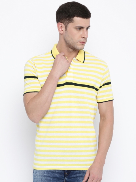 

Allen Solly Men Yellow & White Striped Polo T-shirt