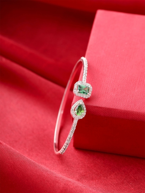 

Hiara Jewels Women Silver-Toned Sterling Silver Cubic Zirconia Rhodium-Plated Cuff Bracelet