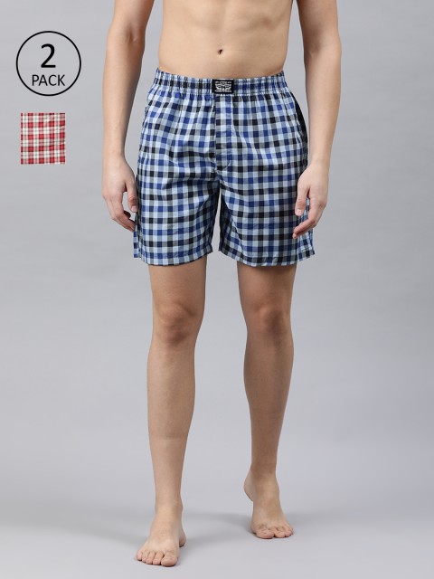 

Levis Men Pack of 2 Pure Cotton Checked Boxers, Blue