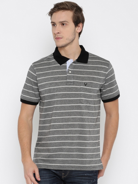 

Allen Solly Men Grey & Black Striped Polo Collar T-shirt