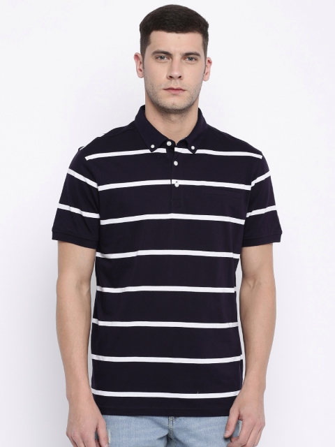 

Allen Solly Men Navy & White Striped Polo T-shirt, Navy blue
