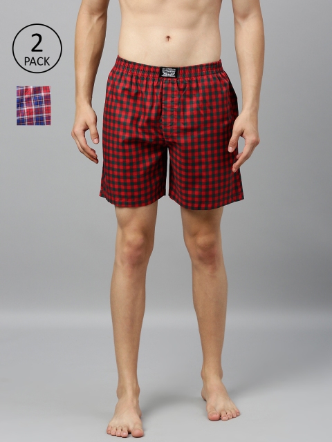 

Levis Men Pack of 2 Pure Cotton Checked Boxers, Red