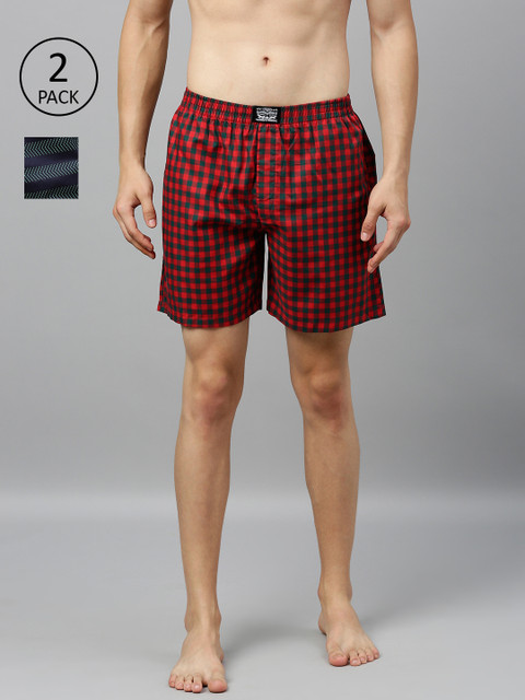 

Levis Men Pack of 2 Pure Cotton Checked Boxers, Red
