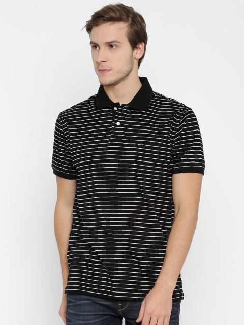 

Allen Solly Men Black Striped Polo Collar T-shirt