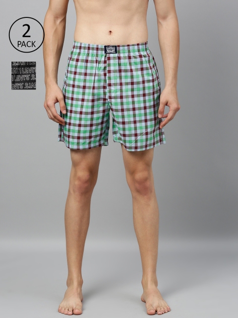 

Levis Men Pack of 2 Pure Cotton Checked Boxers, Green