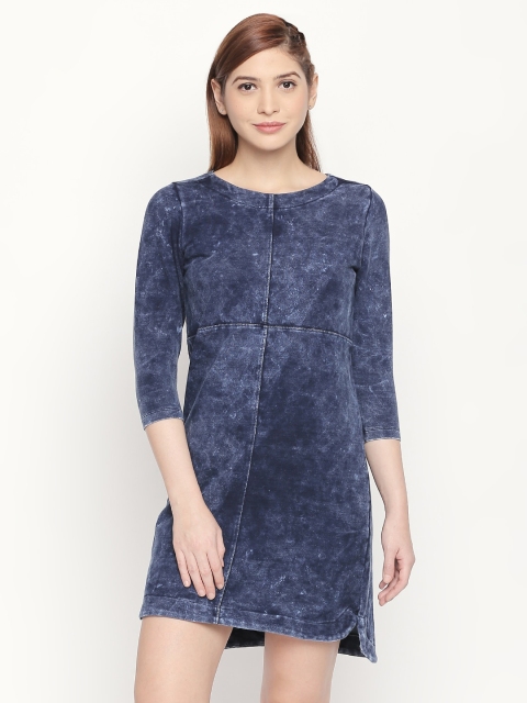 

CULT FICTION Women Navy Blue Self Design Sheath Dress