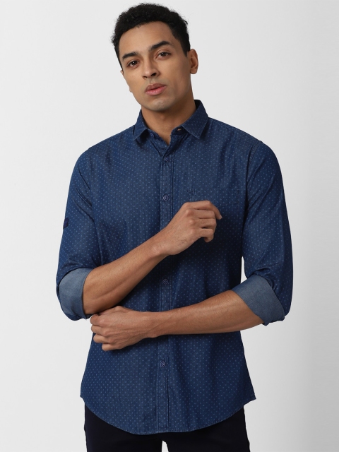 

VAN HEUSEN DENIM LABS Men Navy Blue Slim Fit Printed Casual Shirt