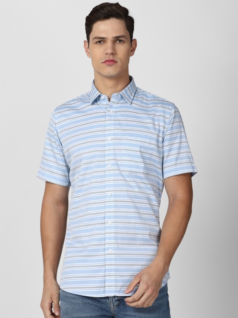 Van Heusen Sport Men Blue Slim Fit Horizontal Stripes Striped Casual Shirt