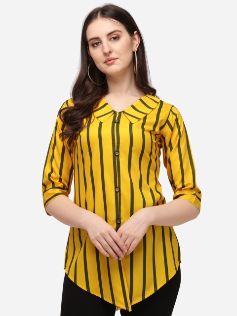 

Anaita Women Yellow Striped Crepe Top