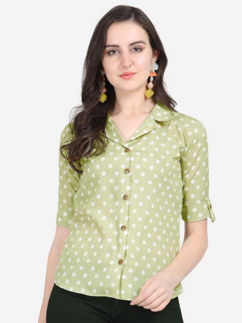 

Anaita Green Print Roll-Up Sleeves Crepe Shirt Style Top