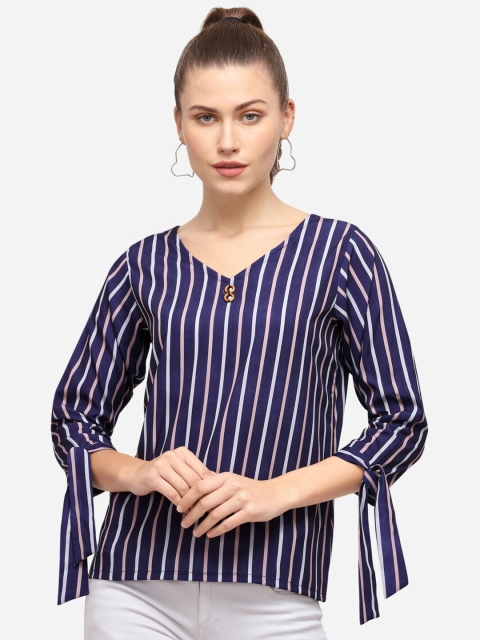 

Anaita Navy Blue Striped Crepe Top
