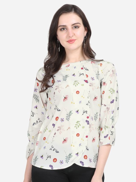

Anaita Women White Floral Print Crepe Top