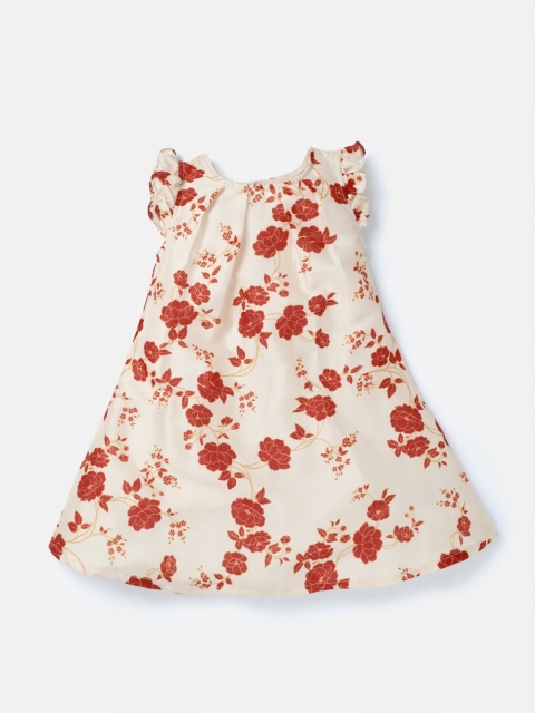 

Saaki Girls Cream-Coloured Floral Printed A-Line Dress