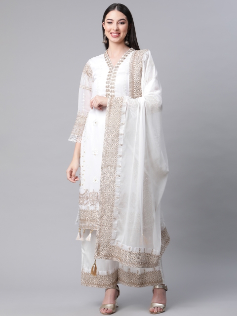 

Readiprint Fashions White & Beige Embroidered Semi-Stitched Dress Material