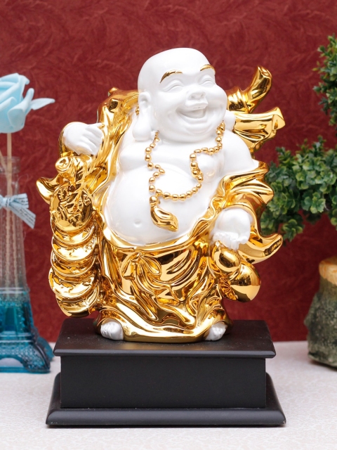 

StatueStudio White & Gold-Toned Vastu Laughing Happy Buddha Statue Showpiece
