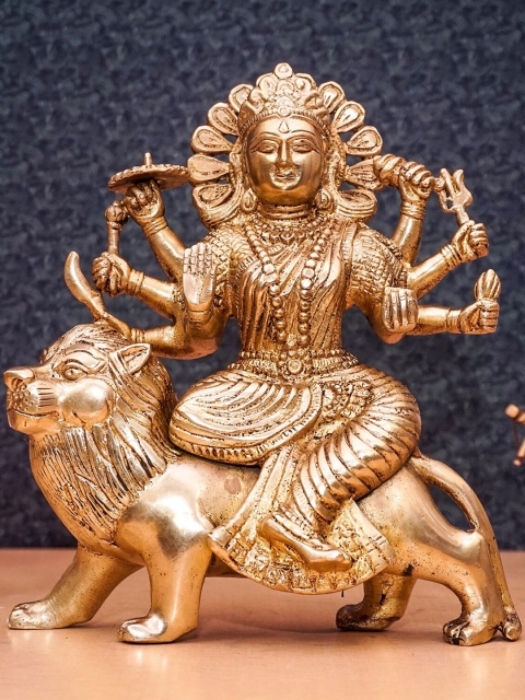 

StatueStudio Gold Brass Antique Durga Statue Showpiece