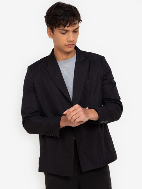 

ZALORA BASICS Men Black Solid Single Breasted Open Front Blazer