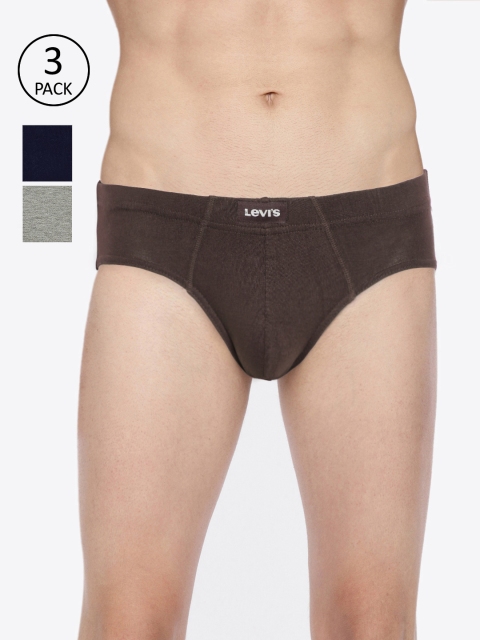 

Levis Men Pack Of 3 Brown & Navy Blue Solid Briefs