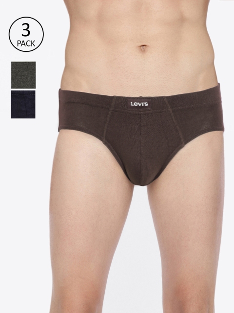 

Levis Men Pack of 3 Brown & Charcoal Grey Solid Briefs