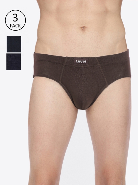 

Levis Men Pack Of 3 Coffee Brown & Navy Blue Solid Briefs