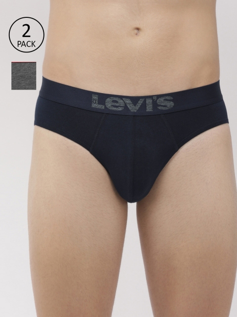 

Levis Men Pack Of 2 Navy Blue & Charcoal Solid Briefs