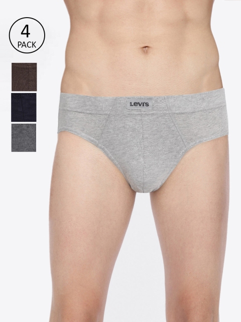 

Levis Men Pack Of 4 Grey & Coffee Brown Solid Briefs