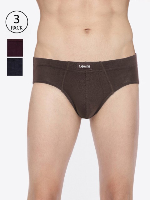 

Levis Men Pack Of 3 Coffee Brown & Burgundy Solid Briefs