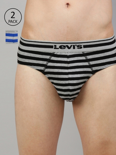 

Levis Men Pack Of 2 Grey Melange & Black Striped Briefs