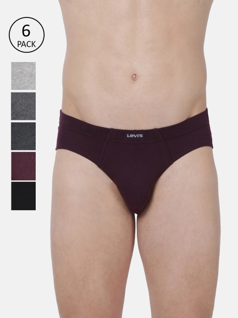 

Levis Men Pack Of 6 Burgundy & Grey Solid Briefs