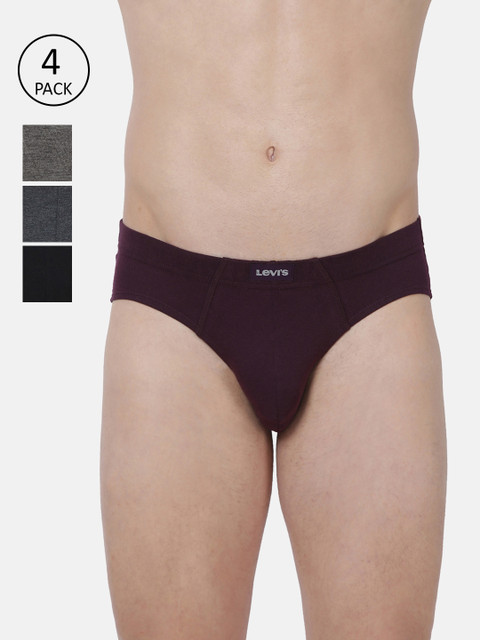 

Levis Men Pack Of 4 Burgundy & Charcoal solid Briefs