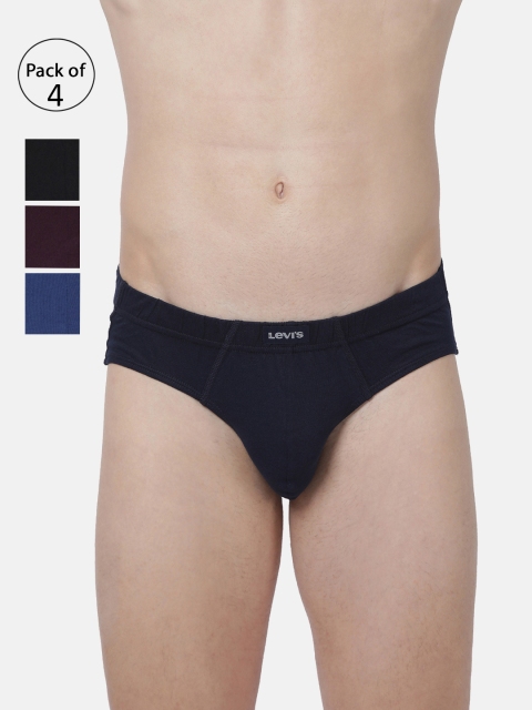 

Levis Men Pack Of 4 Blue & Black Solid Briefs
