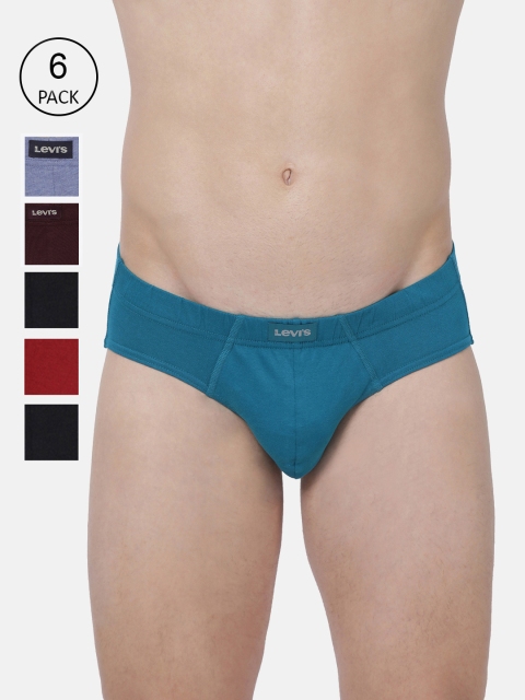 

Levis Men Pack Of 6 Teal Blue & Black Solid Briefs