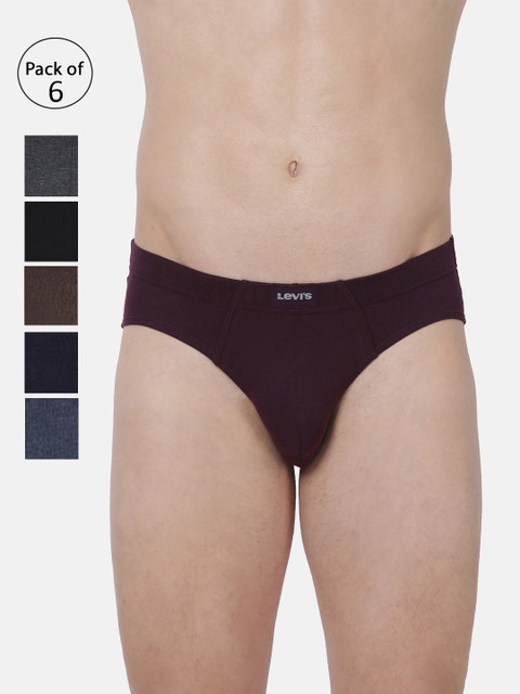

Levis Men Pack of 6 Pure Cotton Solid Briefs, Grey melange