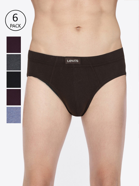 

Levis Men Pack of 6 Pure Cotton Solid Briefs, Grey melange