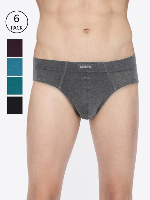 

Levis Men Pack of 6 Pure Cotton Solid Briefs, Grey melange