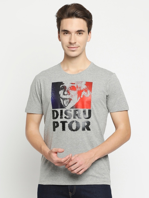 

SPYKAR Men Grey Printed Applique Slim Fit T-shirt