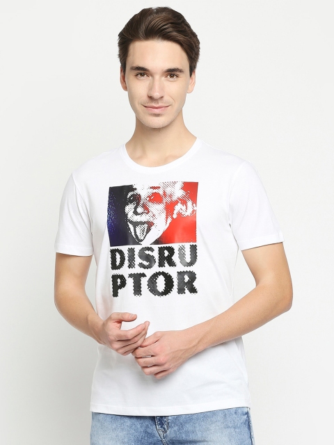 

SPYKAR Men White Printed Applique Slim Fit T-shirt