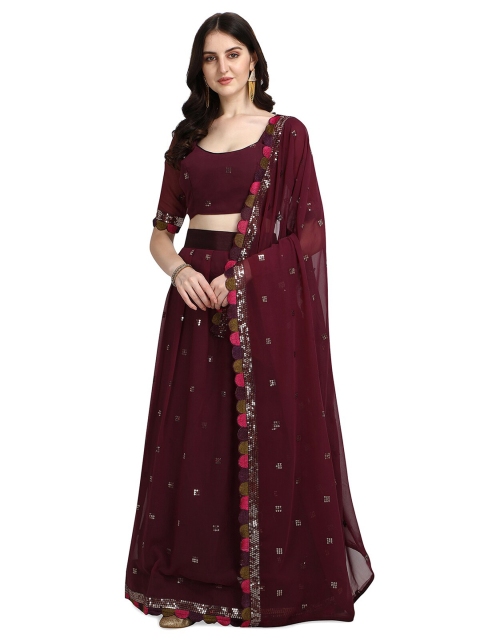 

Pratham Blue Purple & Magenta Embroidered Sequinned Semi-Stitched Lehenga & Unstitched Blouse With Dupatta
