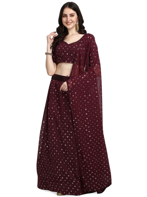

Pratham Blue Woman Purple Embellished Sequinned Semi-Stitched Lehenga & Unstitched Blouse
