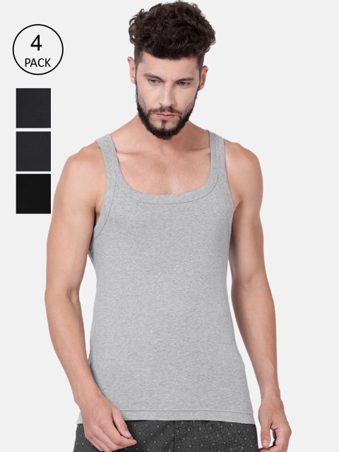 

Levis Men Pack of 4 Solid Pure Cotton Innerwear Vests, Grey