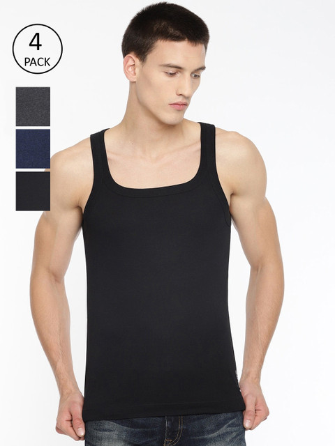 

Levis Men Pack of 4 Solid Pure Cotton Innerwear Vests, Charcoal